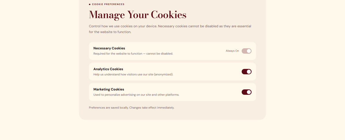 Cookie Preferences module preview